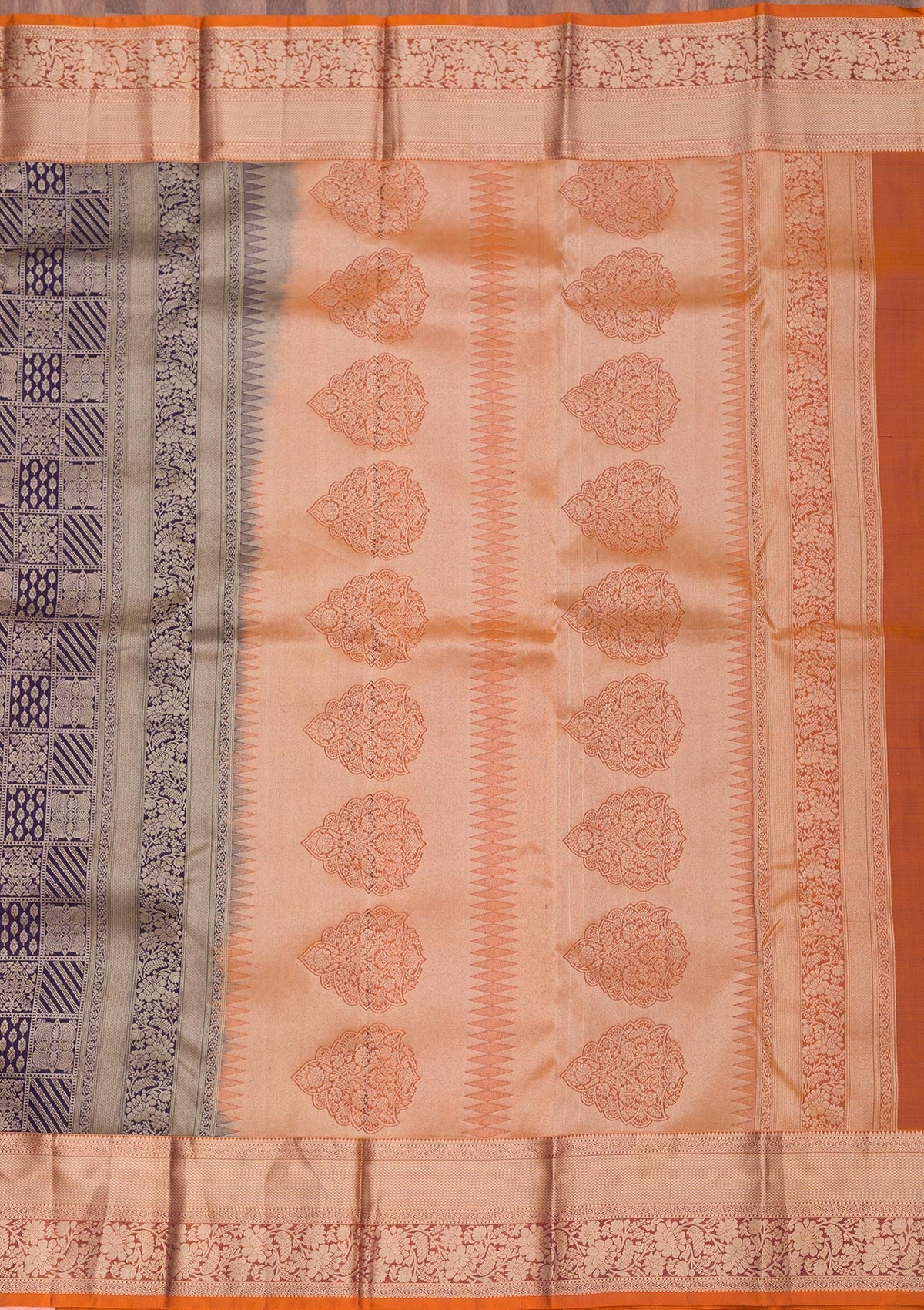 Navy Blue Zariwork Pure Silk Saree-Koskii