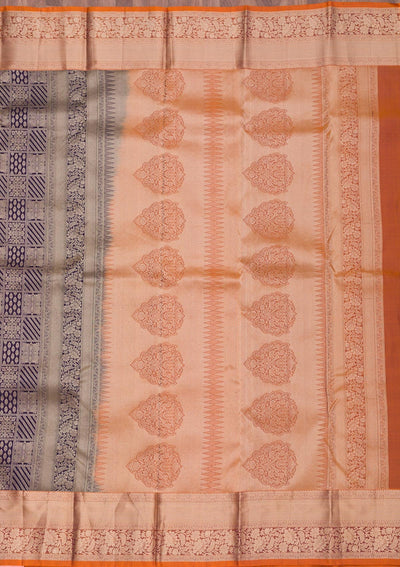 Navy Blue Zariwork Pure Silk Saree-Koskii