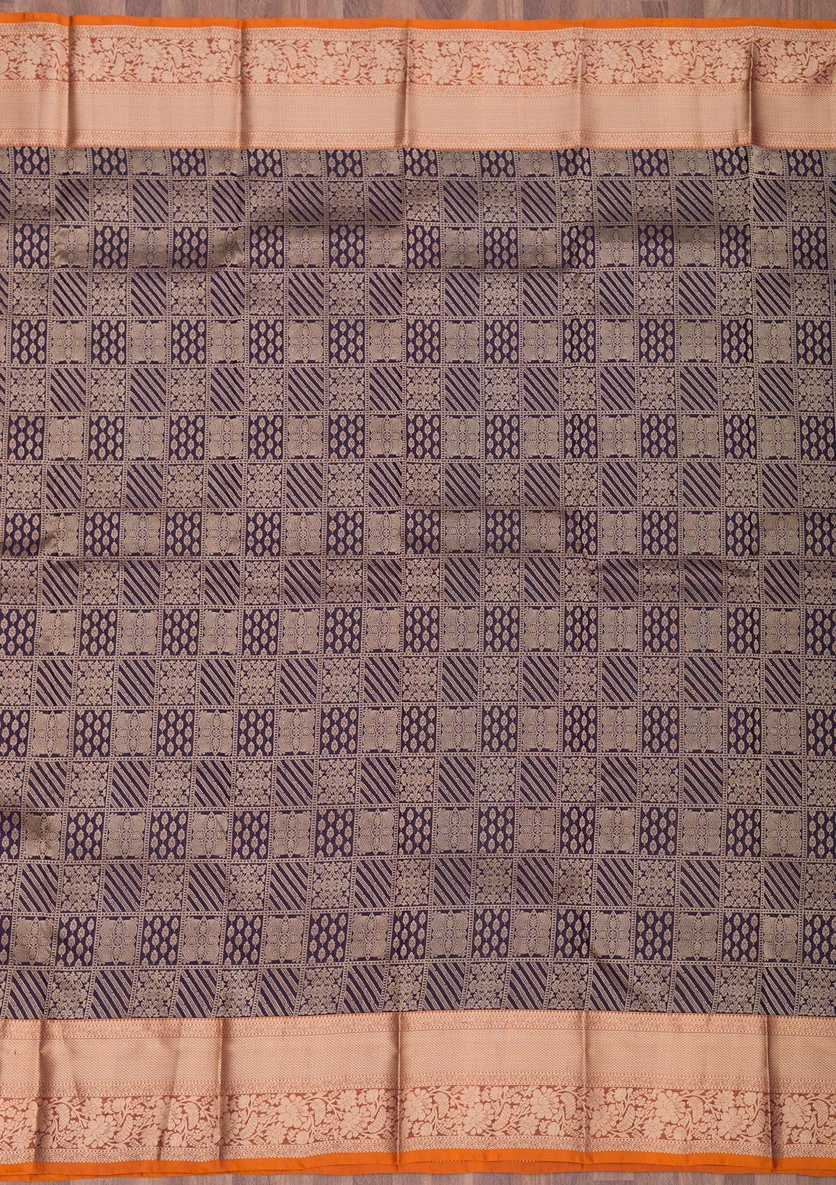 Navy Blue Zariwork Pure Silk Saree-Koskii