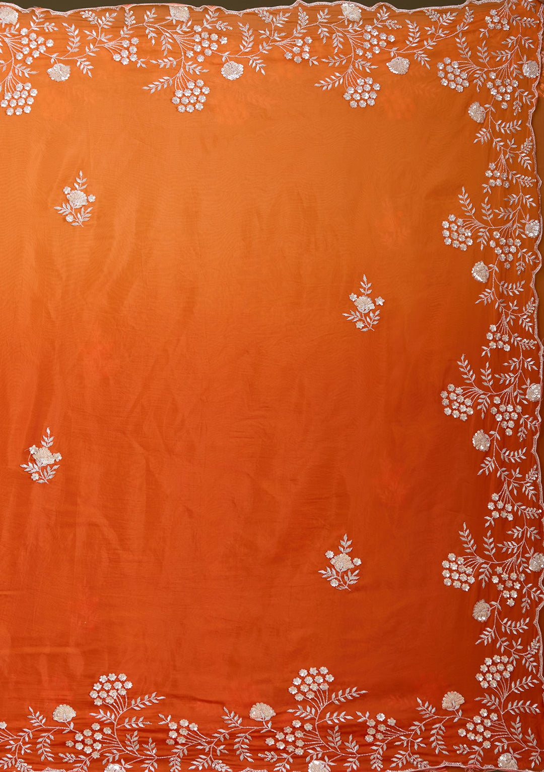 Orange Aariwork Satin Saree_koskii