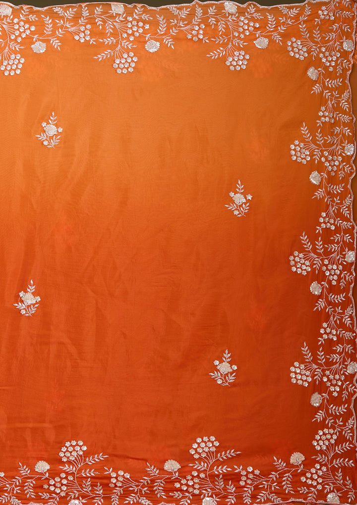 Orange Aariwork Satin Saree_koskii