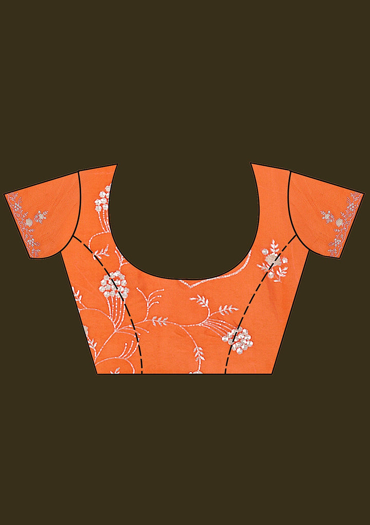 Orange Aariwork Satin Saree_koskii