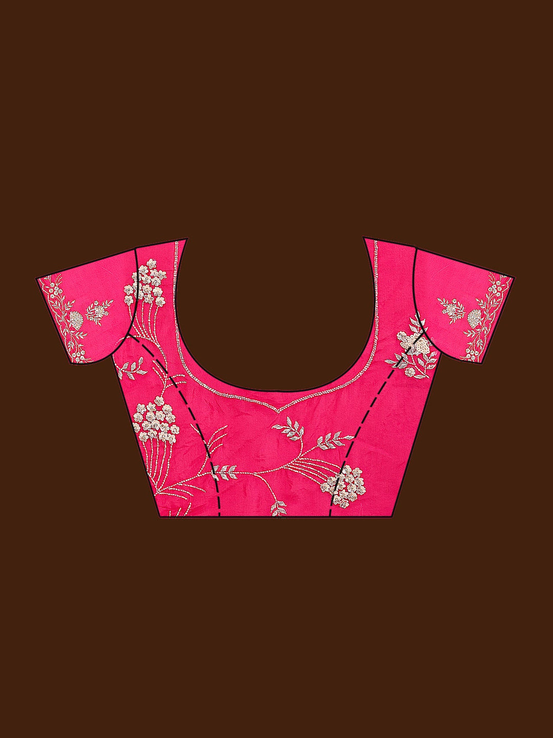 Rani Pink Aariwork Satin Saree-Koskii