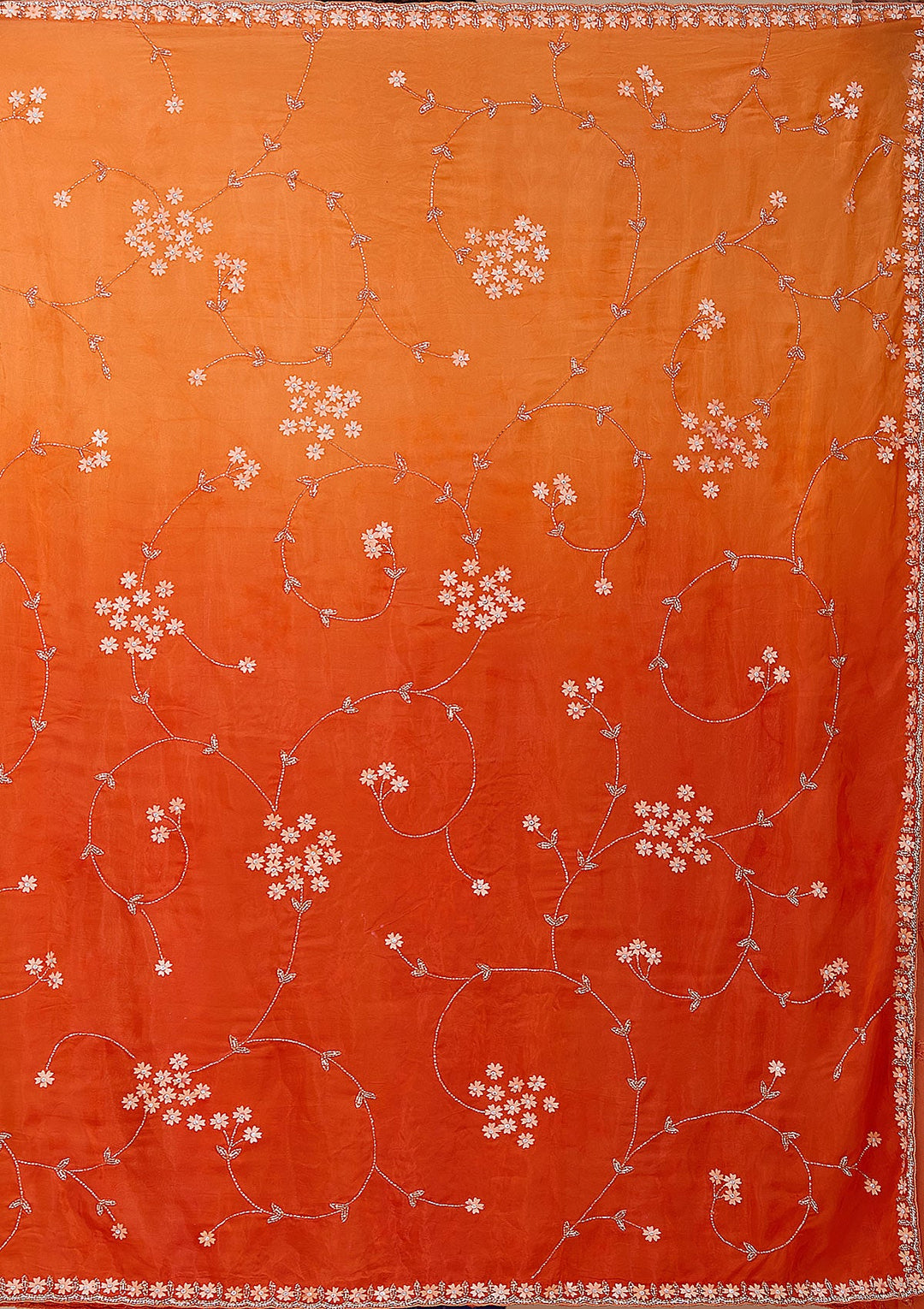Orange Stonework Chiffon Saree_koskii