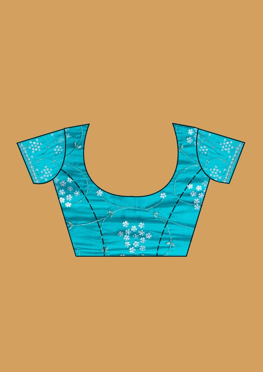 Turquoise Blue Aariwork Satin Saree