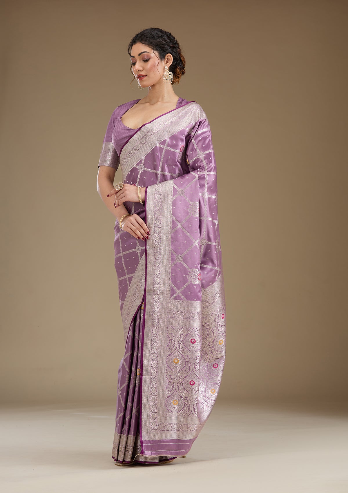 Lavender Zariwork Satin Saree