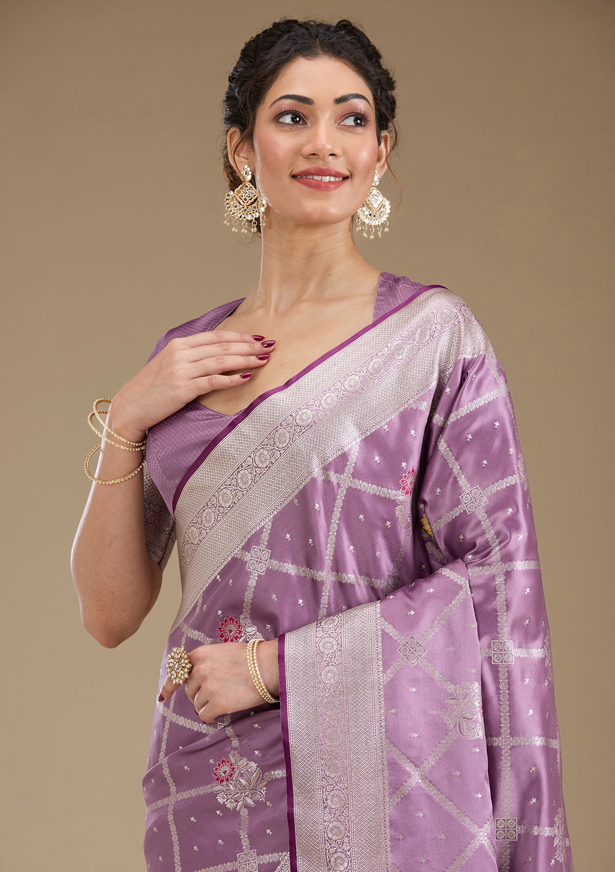 Lavender Zariwork Satin Saree