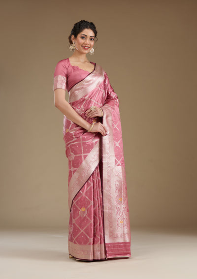 Onion Pink Zariwork Satin Saree