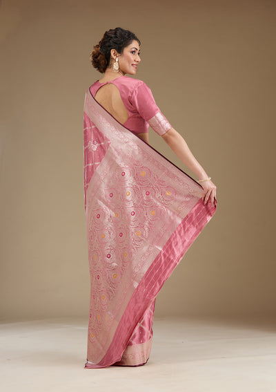 Onion Pink Zariwork Satin Saree