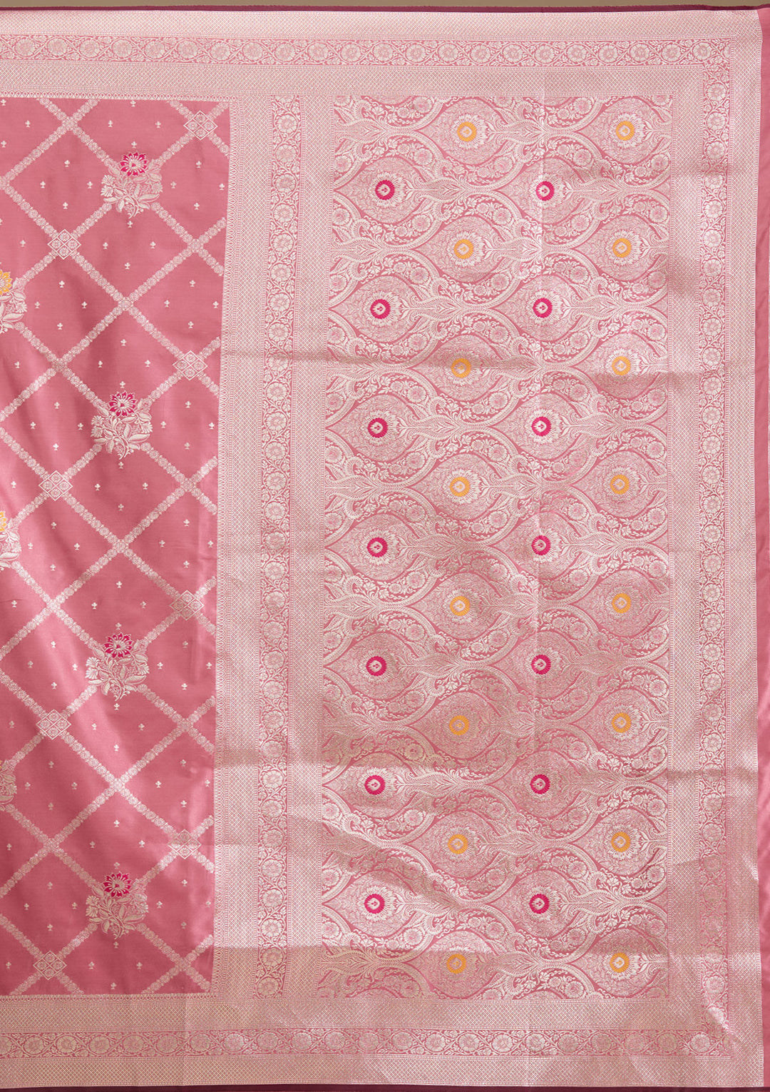 Onion Pink Zariwork Satin Saree