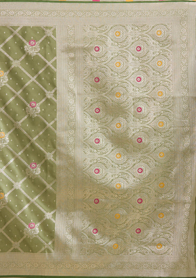 Pista Green Zariwork Satin Saree