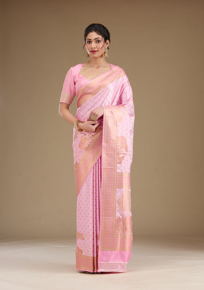 Baby Pink Zariwork Satin Saree