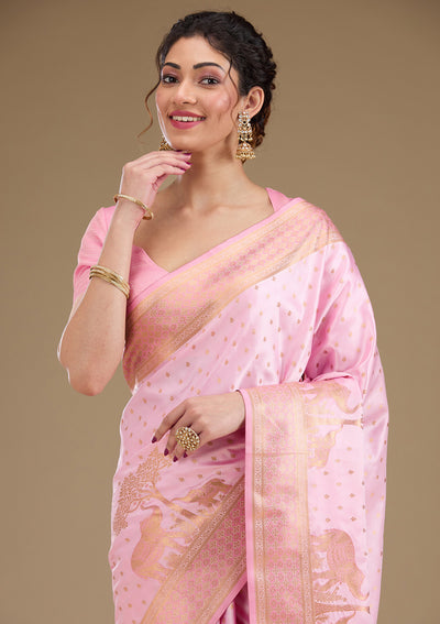 Baby Pink Zariwork Satin Saree