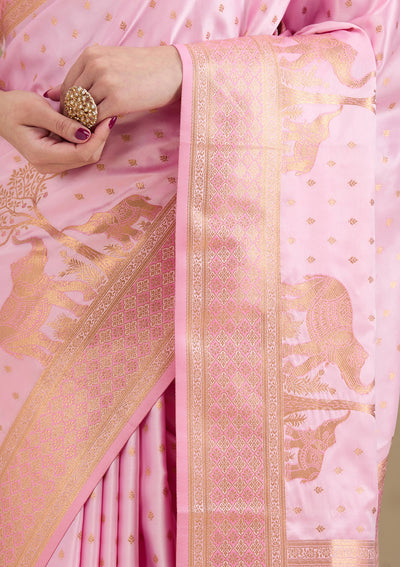 Baby Pink Zariwork Satin Saree