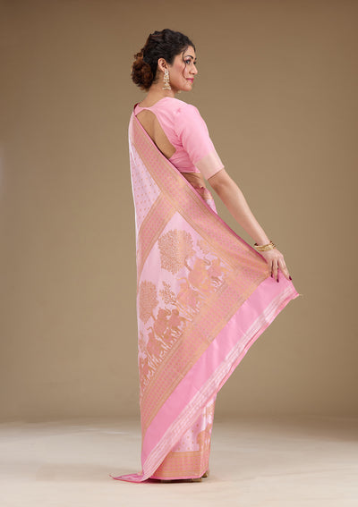 Baby Pink Zariwork Satin Saree