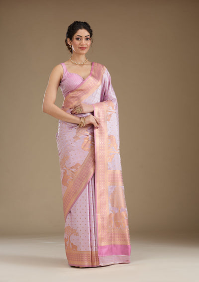 Lavender Zariwork Satin Saree-Koskii