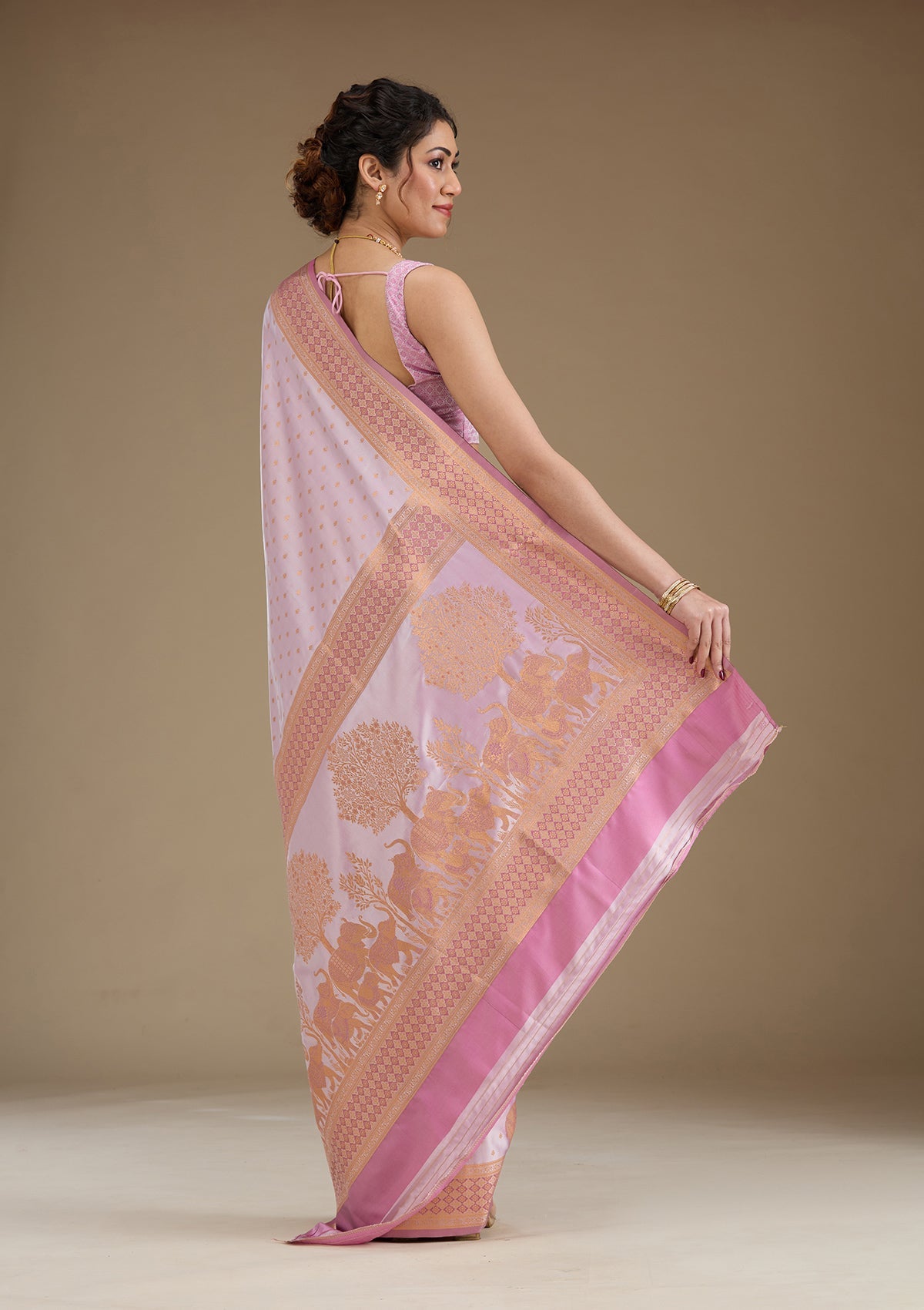 Lavender Zariwork Satin Saree-Koskii