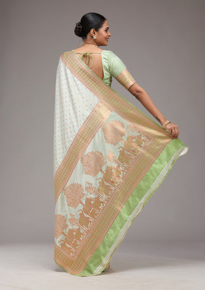 Pista Green Zariwork Satin Saree