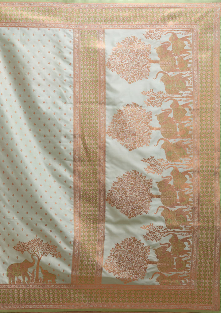 Pista Green Zariwork Satin Saree