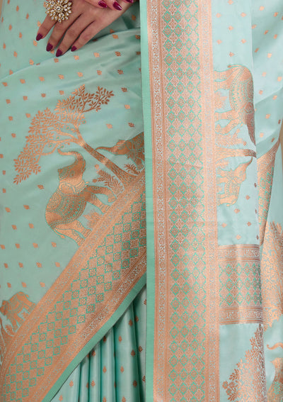 Turquoise Blue Zariwork Satin Saree