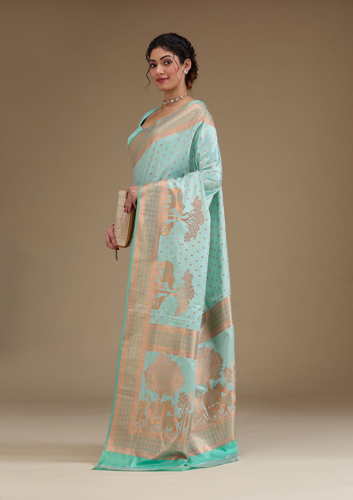 Turquoise Blue Zariwork Satin Saree