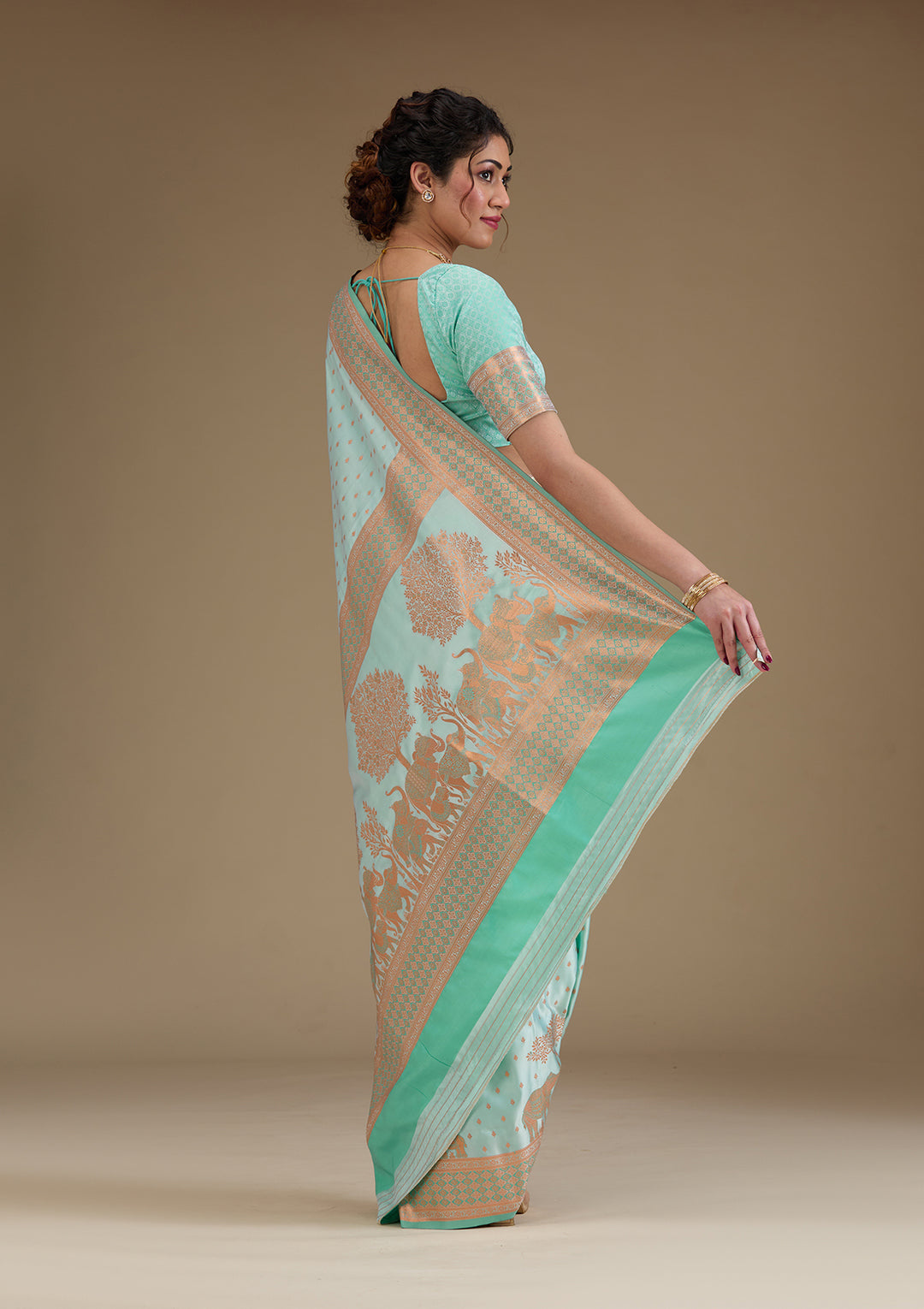 Turquoise Blue Zariwork Satin Saree