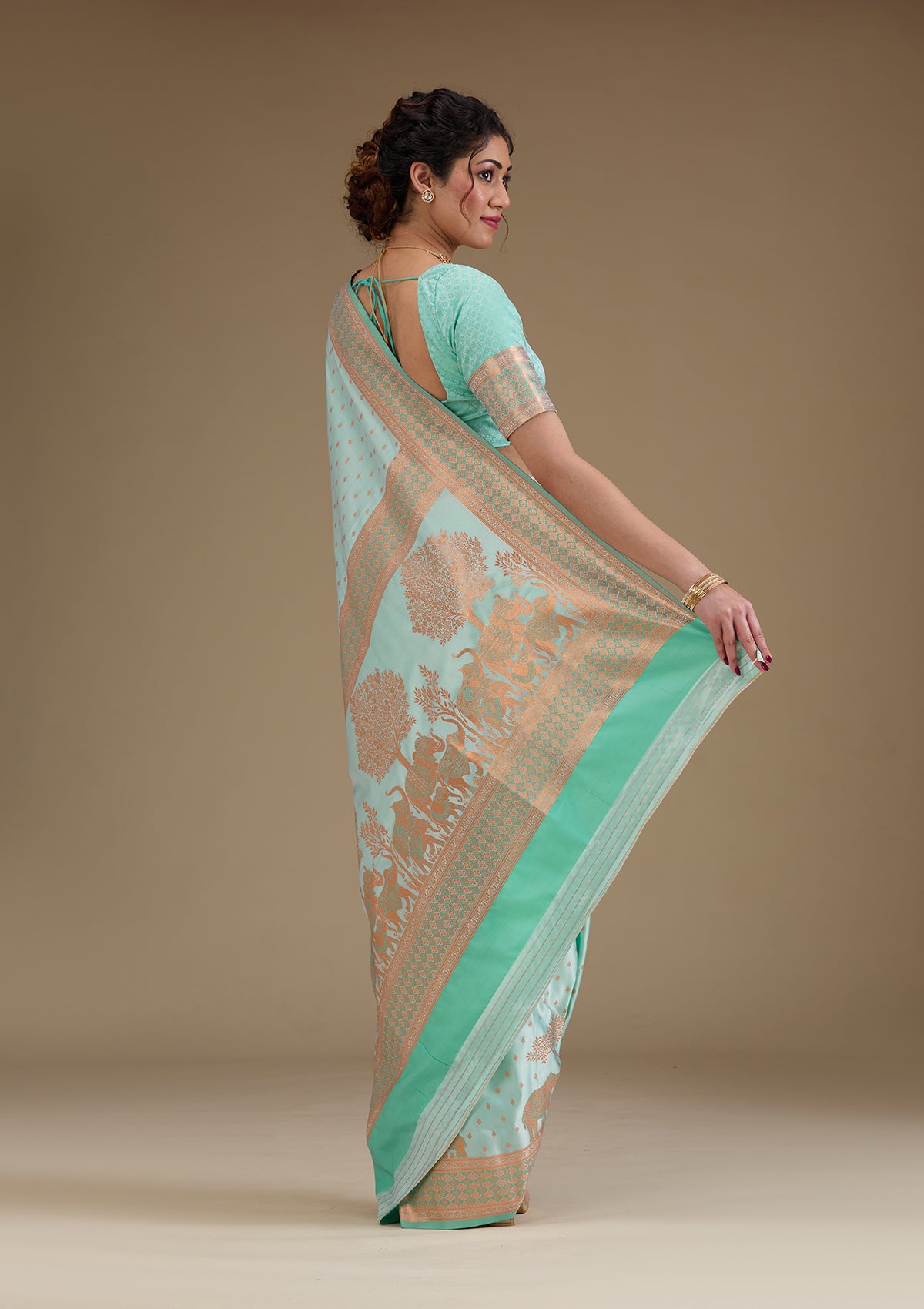 Turquoise Blue Zariwork Satin Saree