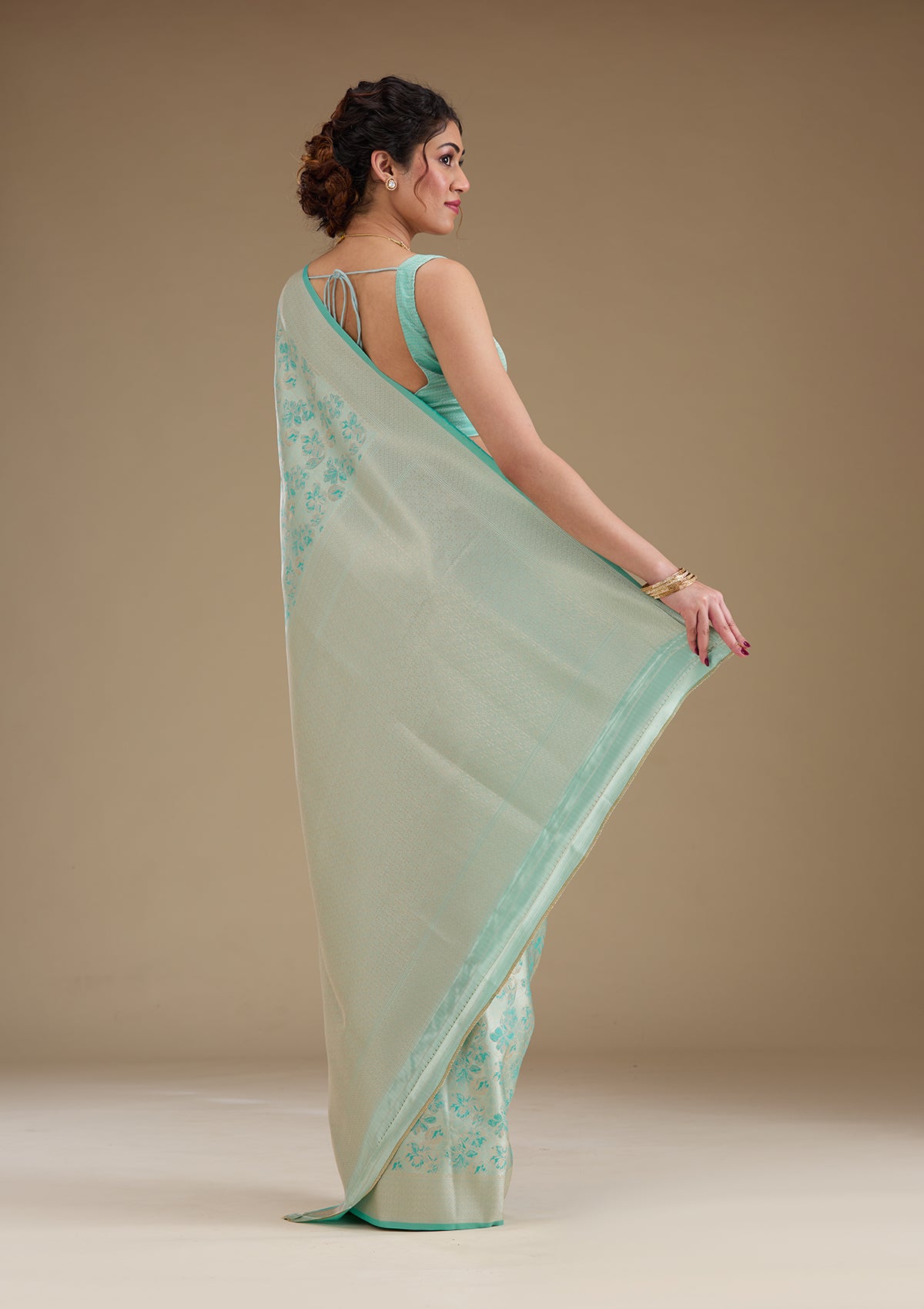 Turquoise Blue Zariwork Satin Saree