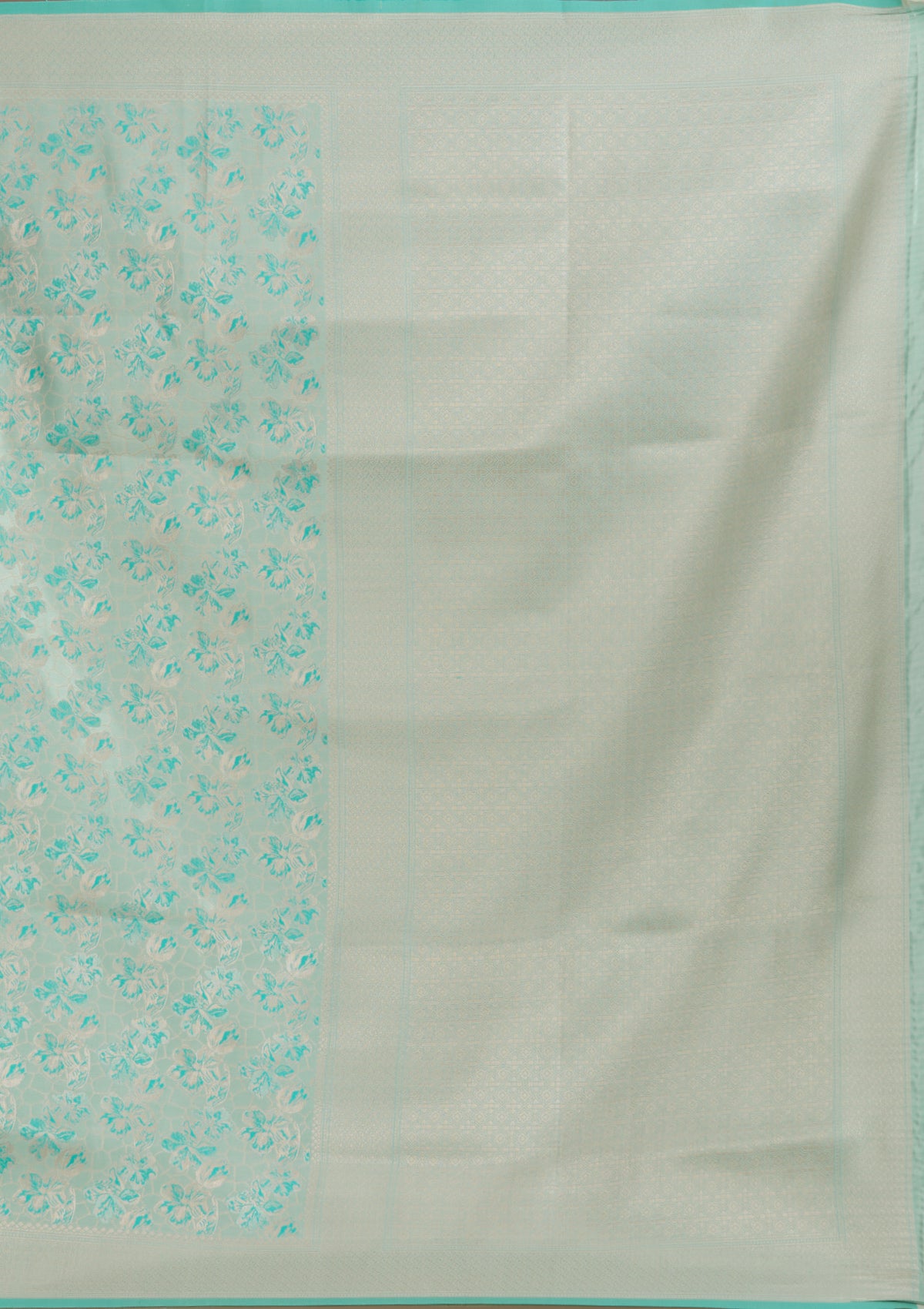 Turquoise Blue Zariwork Satin Saree