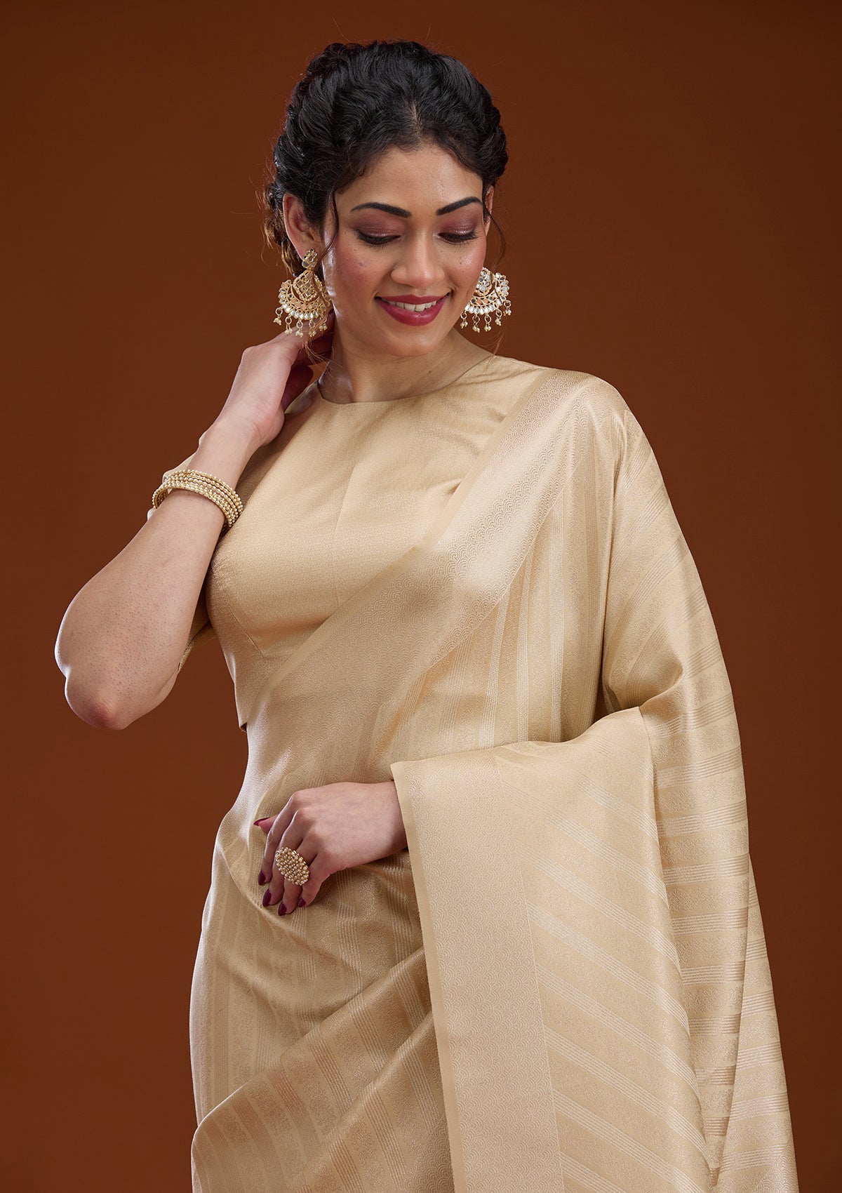 Beige Zariwork Silk Saree