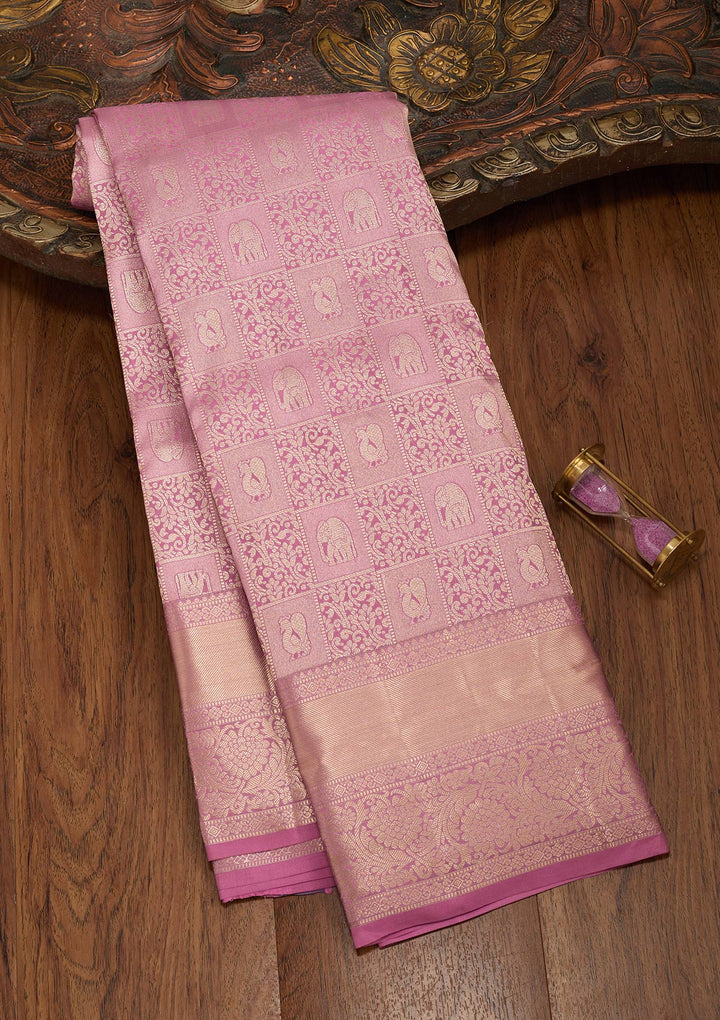 Onion Pink Zariwork Silk Saree-koskii