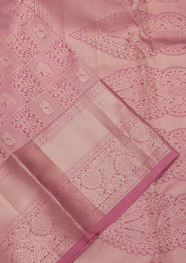 Onion Pink Zariwork Silk Saree-koskii