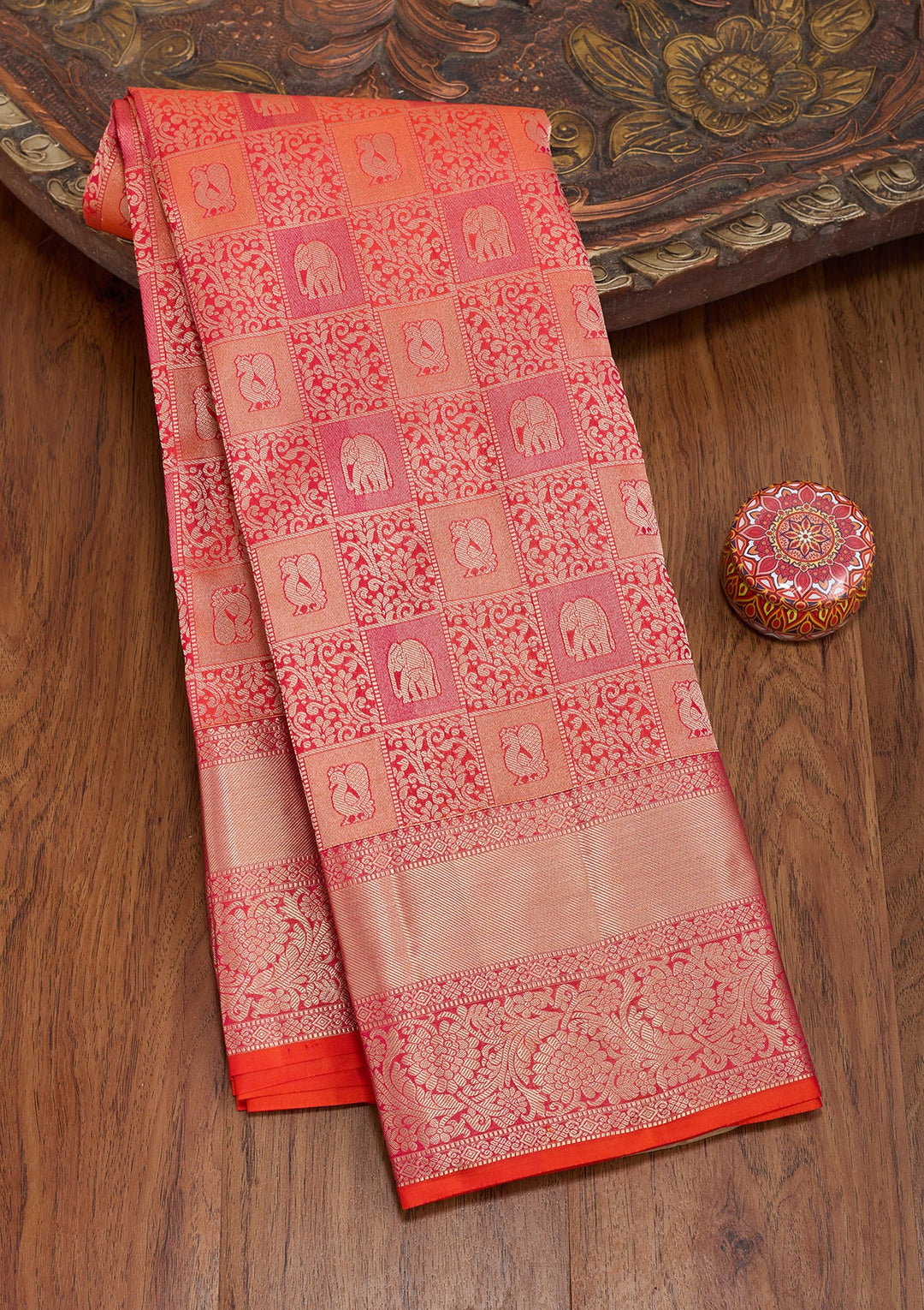Orange Zariwork Pure Silk Saree