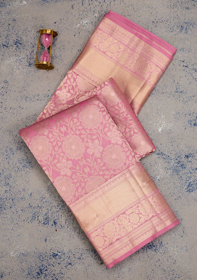 Onion Pink Zariwork Pure Silk Saree-Koskii