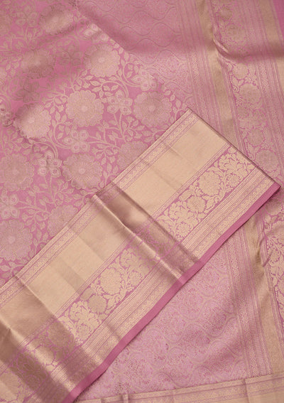 Onion Pink Zariwork Pure Silk Saree-Koskii