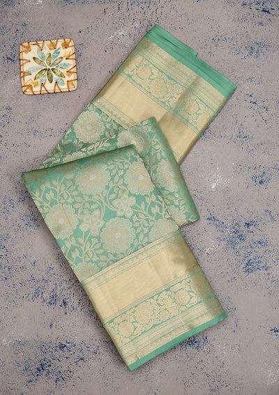 Sea Green Zariwork Pure Silk Saree-Koskii