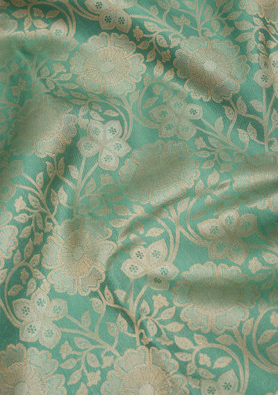 Sea Green Zariwork Pure Silk Saree-Koskii