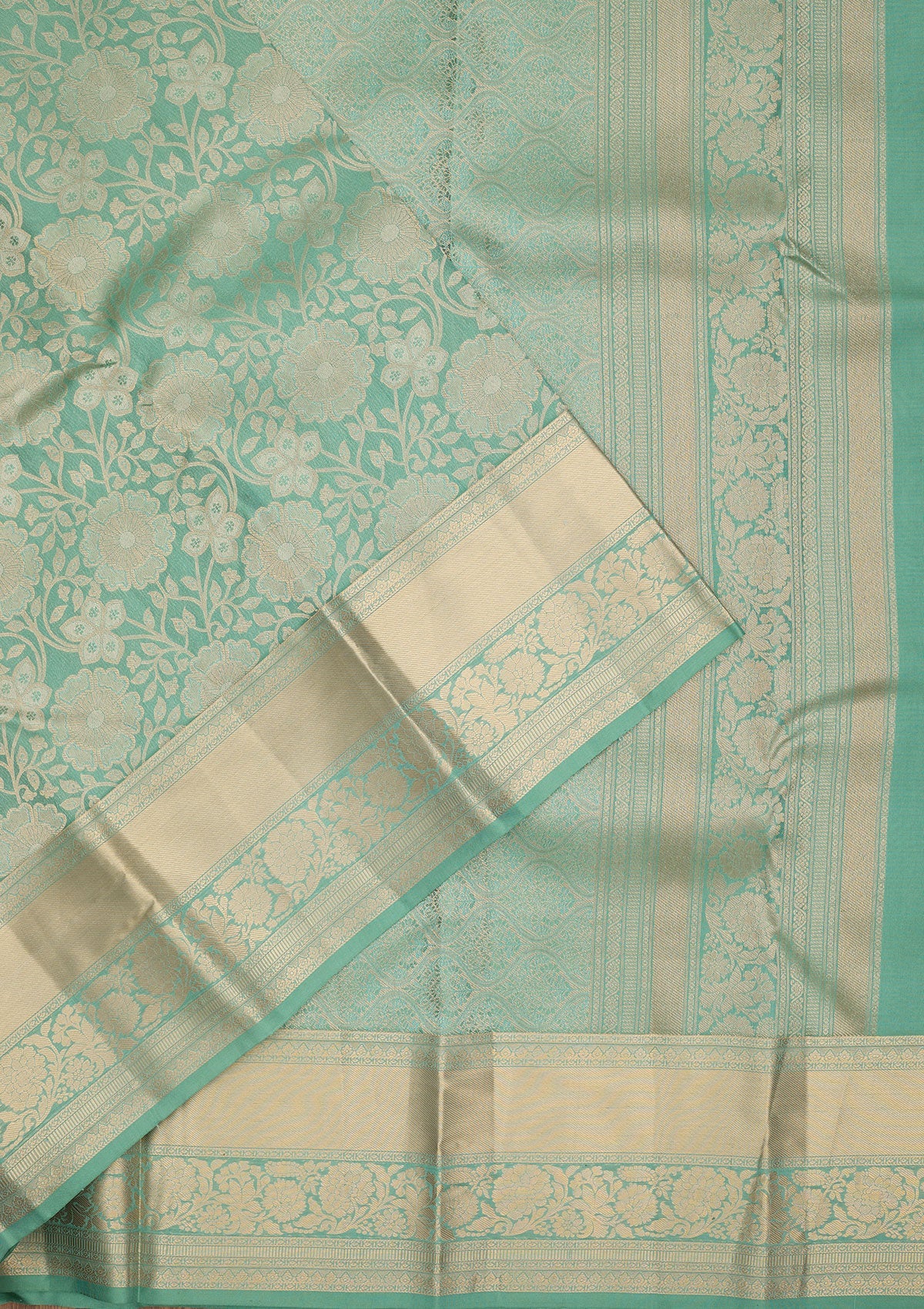 Sea Green Zariwork Pure Silk Saree-Koskii