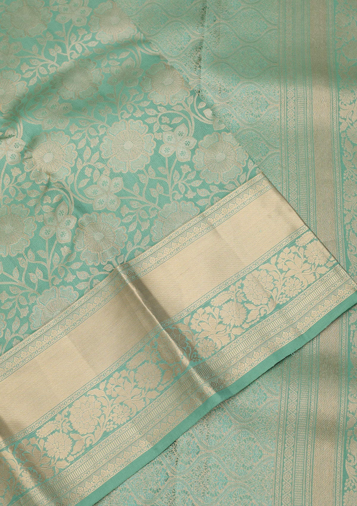 Sea Green Zariwork Pure Silk Saree-Koskii