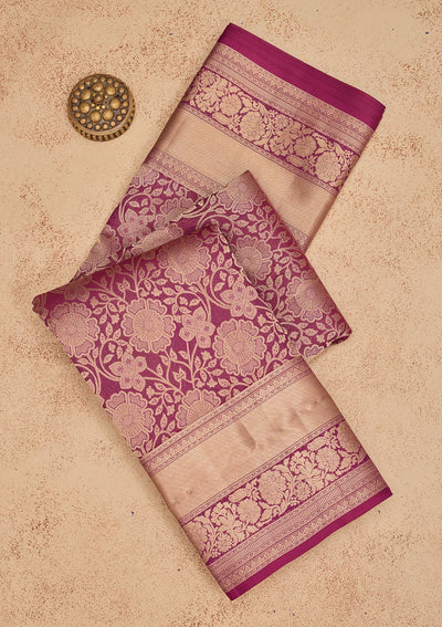 Wine Zariwork Pure Silk Saree-Koskii