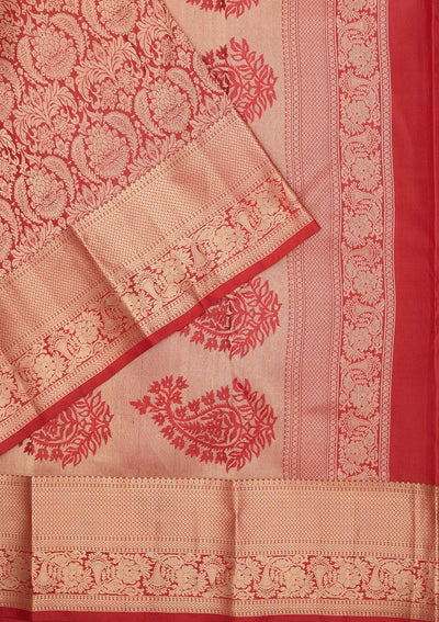 Red Zariwork Pure Silk Saree-Koskii