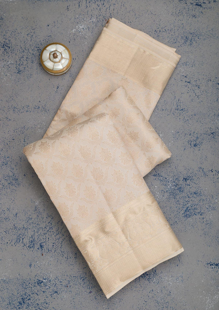 Beige Zariwork Pure Silk Saree-Koskii
