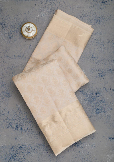 Beige Zariwork Pure Silk Saree-Koskii