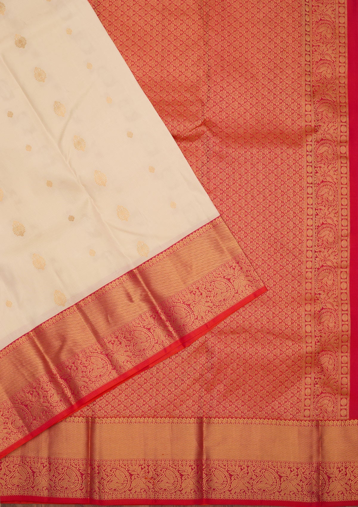 Cream Zariwork Pure Silk Saree-Koskii