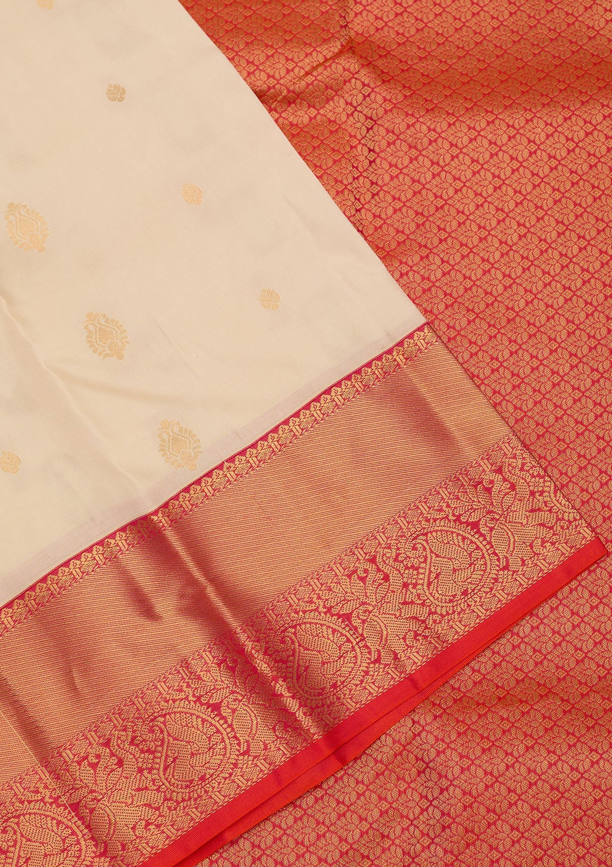 Cream Zariwork Pure Silk Saree-Koskii