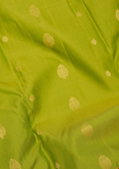 Parrot Green Zariwork Pure Silk Saree-Koskii