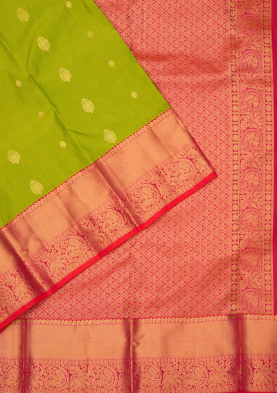 Parrot Green Zariwork Pure Silk Saree-Koskii