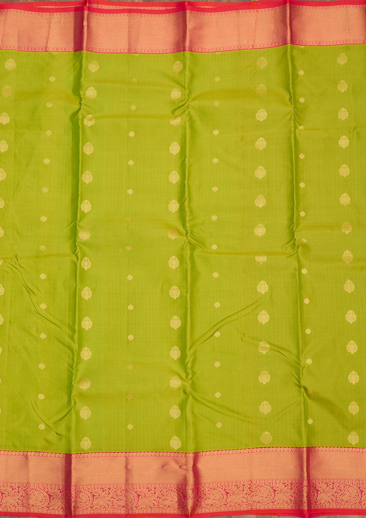 Parrot Green Zariwork Pure Silk Saree-Koskii