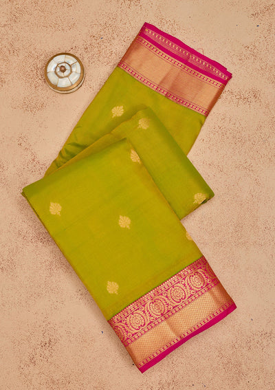 Parrot Green Zariwork Pure Silk Saree-Koskii