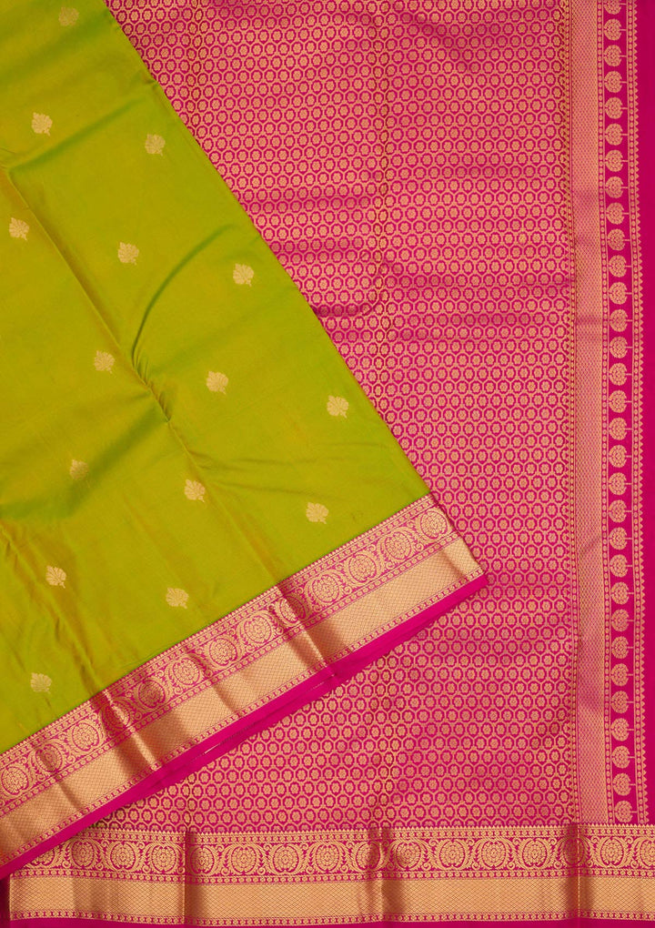 Parrot Green Zariwork Pure Silk Saree-Koskii